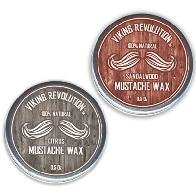 Image of Viking Revolution Mustache Wax 2 Pack Beard &amp; Moustache for Men Strong Hold Helps Train Tame Style (Citrus Sandalwood, pack)