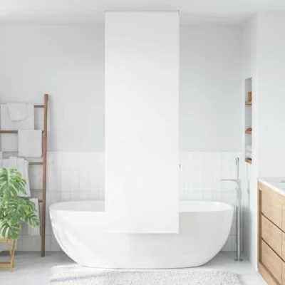 Image of vidaXL Shower Roller Blind Green Leaf Pattern Water Resistant PEVA Fabric 80x240 cm Space Saving Bathroom Window Shade