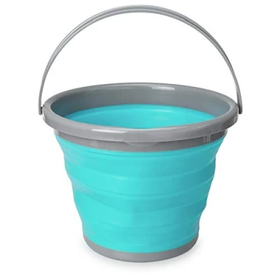 Image of Navaris Collapsible Bucket 10L Folding Pail for Camping, Beach, Gardening, Fishing, Water, Washing, Laundry, Cleaning, Travelling Blue