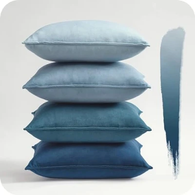 Image of Topfinel Blue Cushion Covers 45cm x Summer Sofa Bed Colorful Cushions Soft Pillow Case 18x18 Velvet Scatter Decorative Cover for Livingroom Bedroom Invisible Zipper,Set of 4