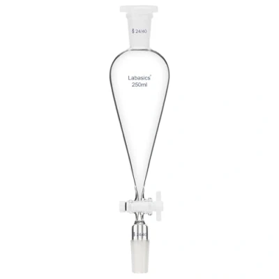 Image of Labasics 250 ml Conical Pear Shaped Separatory Funnel with PTFE Stopcock, Heavy Wall Borosilicate Glass 24/40 Joints