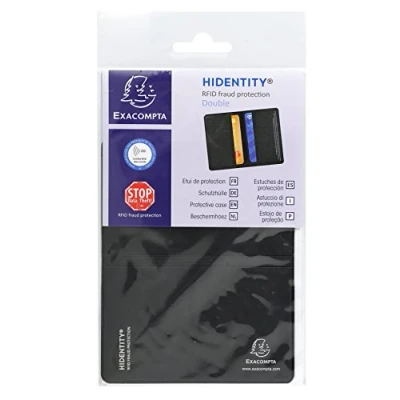 Image of Exacompta Ref 5402E Hidentity RFID Double Credit Card Protective Case 95 x 125mm in Size, 2 Faces, Suitable for Cards Protects from Fraudulent Reading