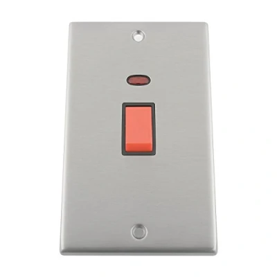 Image of Cooker Oven Switch w/Neon 45 Amp Tall Plate Satin Chrome Square Black
