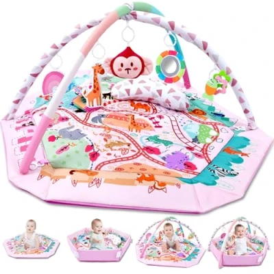Image of TFDER Baby Gym Play Mat, 8 in 1 Tummy Time Mat &amp; Activity Gym, Washable Ball Pit, Infant with Detachable Toys for Sensory Exploration and Motor Skill Development, Gifts Baby(Pink)