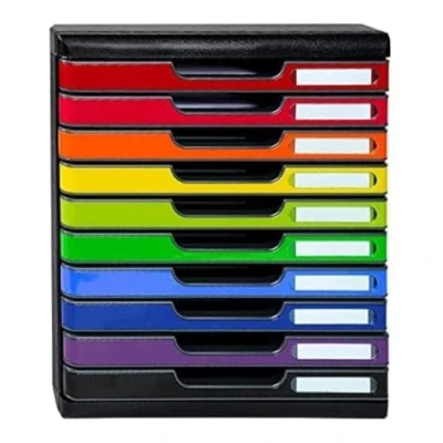 Image of Exacompta Ref 302798D Iderama Collection Modulo 10 Drawer Set 350 x 288 320mm in Size, Holds A4+ Documents, 26mm Height Black/Harlequin