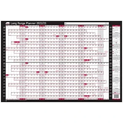 Image of Sasco 2022/23 Long Range 2 Year Wall Planner with wet wipe Pen &amp; sticker pack, Black Red, Board Mounted, 915W x 610mmH, 2410170