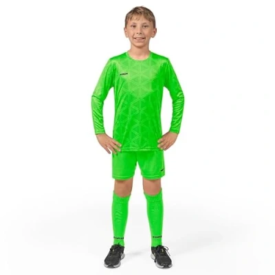 Image of FORZA Kids&#039; Goalkeeper Long Sleeve Kit Breathable &amp; Sweat Wicking Football Goalie Set Includes Shirt, Shorts Knee High Socks (Fluro Green, Age 13 14)
