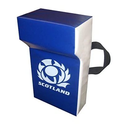 Image of Implay® Rugby Scotland Professional Grade Tackle Wedge Hit Shield Pad Heavy Duty PVC/High Density Foam Blue &amp; White 60cm x 35cm 12.5cm (NO NAME)