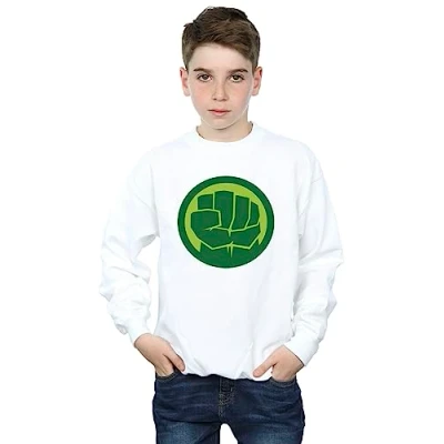 Image of Marvel Boys Hulk Chest Logo Sweatshirt White 3 4 Years