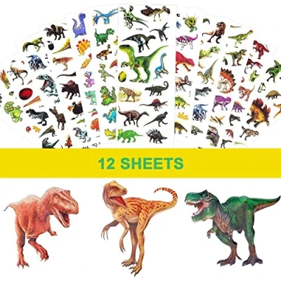 Image of 3D Dinosaur Stickers, 12 Sheets Puffy Stickers Children Theme for Reward Scrapbook Making Themed Birthday Party Favors Supplies Christmas