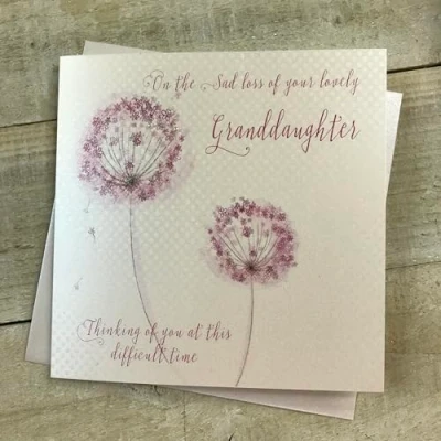 Image of WHITE COTTON CARDS LOSS OF YOUR LOVELY GRANDDAUGHTER DANDELION SYMPATHY CARD, HAND FINISHED (VN97 GD)