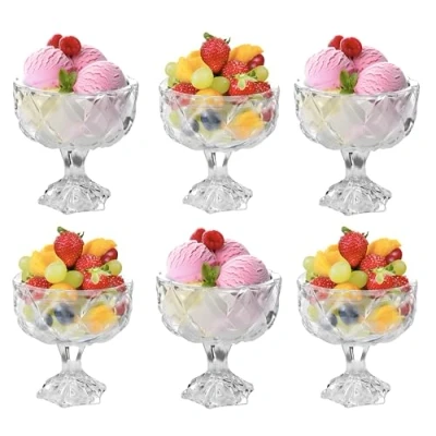 Image of Royal Cuisine Cocktail Glasses Ice Cream Glass Bowl, Bowls Diamond Dessert Fruit Crystal Appetizer Pudding Cups Set of 6