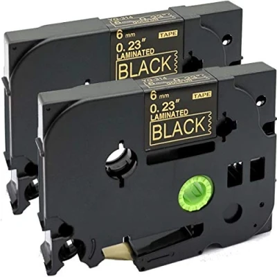 Image of NEOUZA 2PK Compatible for Brother P Touch Laminated TZe TZ Label Tape Cartridge 6mm x 8m (TZe 314 Gold on Black)