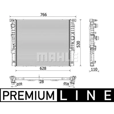 Image of 17119425861, 9425861 Engine radiator MAHLE ORIGINAL CR 2215 000P 628mm 530mm 28mm Brazed cooling fins BMW: 5 Saloon, 7, 6 Gran Turismo