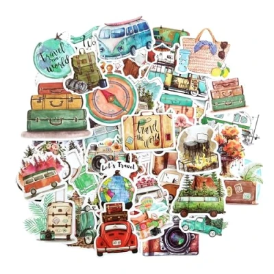 Image of Scrapbook Stickers Travel for Scrapbooking Retro Suitcase Phone case Laptop Adults