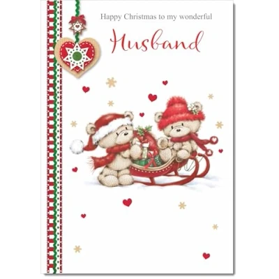 Image of doodlecards Husband Christmas Card Two Cute Bears on Sled Large A4 Size for with Plain Envelope