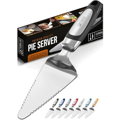 Image of Orblue Cake Slice and Pie Server, Stainless Steel Knife Slicer Server Cutter with Serrated Edges for Pizza, Blue