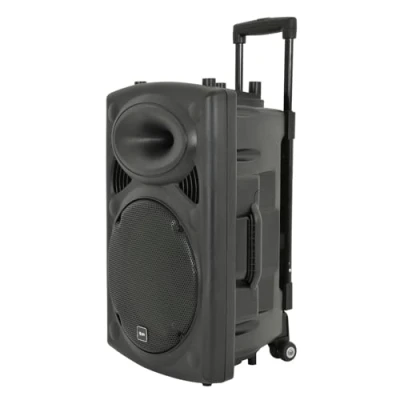 Image of QTX QR15PA: Powerful Portable PA with 2 Wireless Handheld Microphones, Easy Mobility Trolley Handle and Wheels, Extended Battery Life &amp; Enhanced Audio Control