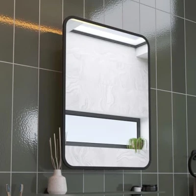 Image of Croydex Bathroom Mirror Cabinets Stainless Steel, Black Frame, Polished Cabinet with Matt Metal Framed Mirrored Door, Magnetic Latch, Fully Assembled, Left Hand Hinge