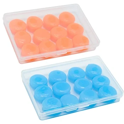 Image of 12 Pairs Silicone Ear Plugs for Sleeping Noise Cancelling Reusable Moldable Wax Earplugs Swimming, Work, Airplane, SNR27dB(Blue, Orange)