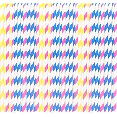 Image of 120 x Paper Straws Drinking Biodegradable Coloured for Cocktail Party