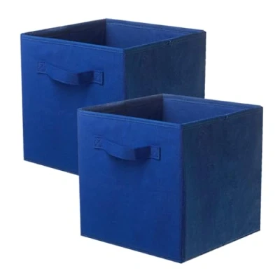Image of PowerKing Fabric Storage Box Organiser, 2 Piece Foldable Cube in Shape Blue