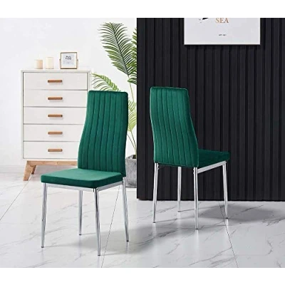 Image of FURNIZONE MONZA DINING CHAIRS SET OF 2 SOFT VELVET WITH CHROME METAL LEGS (Green)