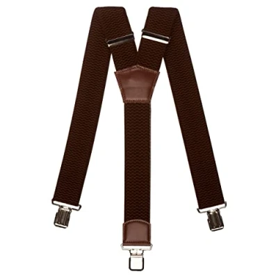 Image of Olata Men&#039;s Extra Wide Heavy Duty Y Shape Braces/Suspenders with Brown Leather 5cm.