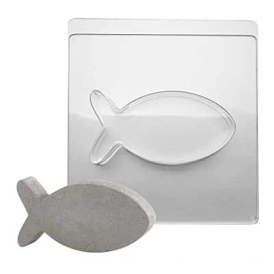 Image of Rayher Fish Shape Casting Mould for Concrete Crafts, Ichthys Shapes with Plaster of Paris, clear plastic, reusable, 19x9.8cm, 36081000