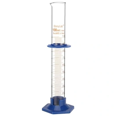 Image of stonylab Graduated Cylinder, Laboratory Borosilicate Glass Measuring Cylinder with Plastic Hexagonal Base and Protective Collar, 100 ml