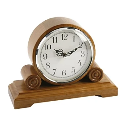 Image of BARREL SHAPE OAK FINISH WOODEN MANTEL CLOCK WITH ARABIC DIAL 180X250X90MM W2649OAK