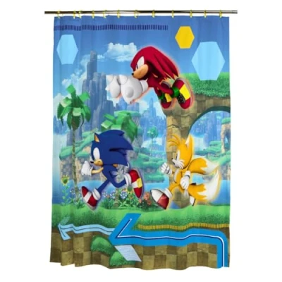 Image of Franco Sonic Anime 13 Piece Shower Curtain and Ring Set, (100% Officially Licensed Product)