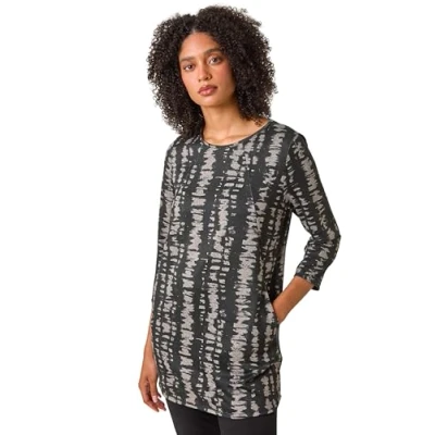 Image of Roman Originals Tunic Top with Snood for Women UK Ladies Jersey Blouse Smart Winter 3/4 Sleeve Party Occasion Autumn Spring Work Flattering Evening Going Out Everyday Grey Black Size 20