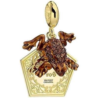 Image of Harry Potter Sterling Silver Gold Plated Chocolate frog Slider Charm Embellished with Swarovski® Crystals by The Carat Shop