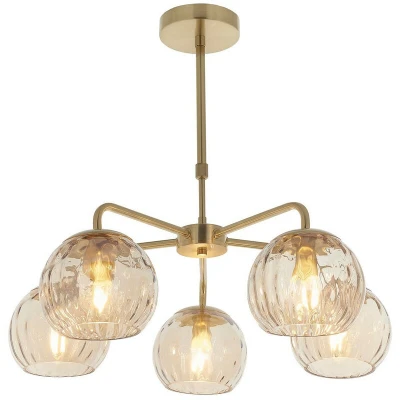 Image of Dimple Multi Arm Glass Pendant Light Satin Brass Plate, Champagne Lustre