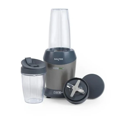 Image of Salter EK2002V4SILVER NutriPro 1000 Blender Portable Smoothie Maker, Healthy Juicer, Nutrient Extractor, 2 Travel Blending Cups (800ml/1L), Ideal for Soups/Baby Food, Stainless Steel Blade, 1000W