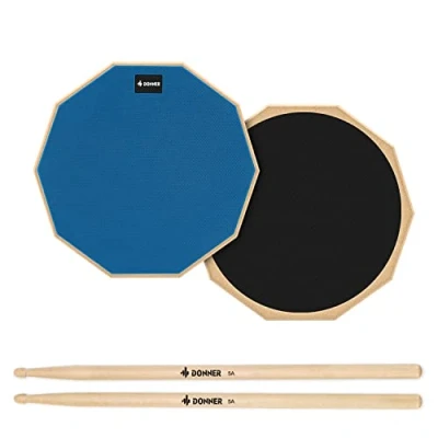 Image of Donner Drum Practice Pad 8 Inches, Silent 2 Sided With Sticks Blue