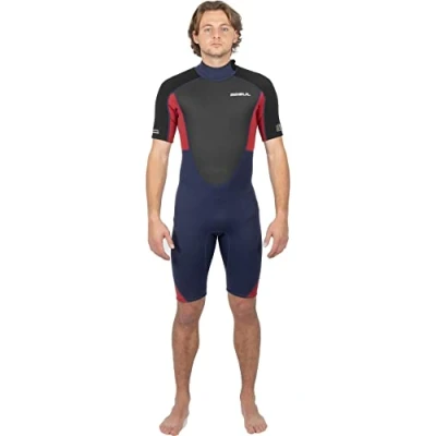 Image of Gul Mens Response 3/2mm Flatlock Back Zip Shorty Wetsuit Navy Red Easy Stretch