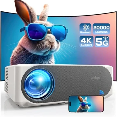Image of Projector, AKIYO 20000 Lumen WiFi 6 Bluetooth Full HD 1080P Portable Projector Supported 4K, 300&quot; Display Home Cinema Outdoor Compatible with iOS/Android/PC/TV Stick/USB/PS5