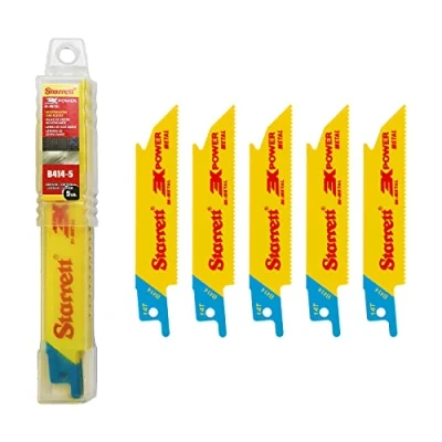 Image of Starrett Metal Cutting Reciprocating Saw Blade 5 Pieces B414 100 mm/4&quot; Inch 14 TPI Unified Shank Straight Cut Bi Compatible with Bosch Dewalt Makita &amp; Many Others