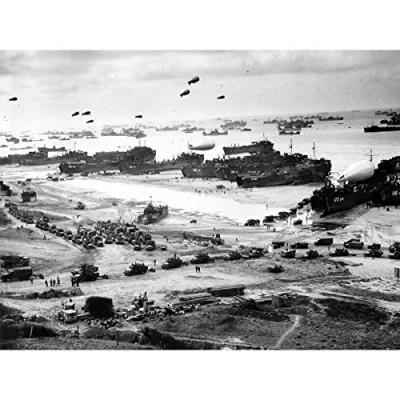 Image of WWII War US Landing Ships Omaha Beach D Day 1944 Photo Large Wall Art Poster Print Thick Paper 18X24 Inch
