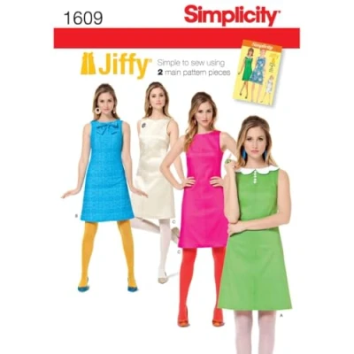 Image of Simplicity Sewing Pattern 1609: Misses&#039; Jiffy 1960&#039;s Vintage Dress, Size, Paper, White, H5 (6 8 10 12 14)