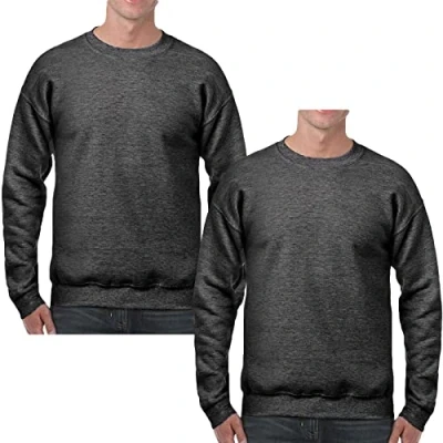Image of True Face Mens Sweatshirts Plain Workwear Pack Of 2 Casual Crew Neck Jumper Fleece Sweater Sports Leisure Pullover Top Charcoal XL