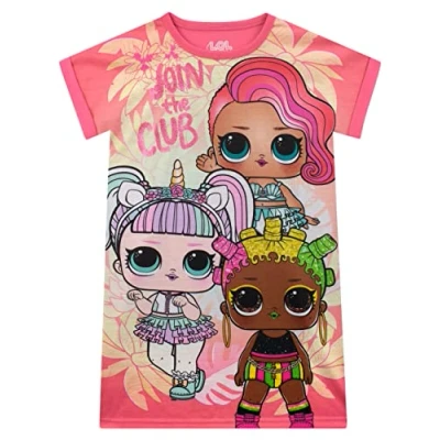 Image of L.O.L. Surprise! Nightdress Girls Short Sleeve LOL Nightie Pink 6 7 Years