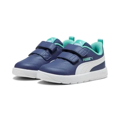 Image of Puma Courtflex V3 Trainers for kids, Size: 4K, Blue crystal/white/aquatic Imitation leather/ textile
