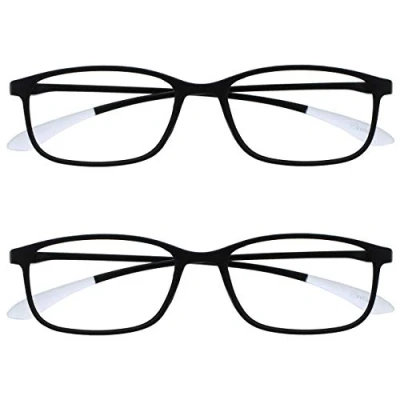 Image of OPULIZE Ice Reading Glasses 2 Pack Ultra Lightweight Scratch Resistant Black Grey Tip Frame Mens Womens RR61 1 +2.00