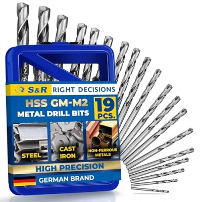 Image of Premium 19 Piece S&amp;R Metal Drill Bit Set 1 10mm, High Speed Steel, Precision Grounded, HSS DIN 338, Professional Quality in Steel Box