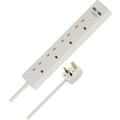 Image of Brennenstuhl 4 Way Extension Lead with USB slots (2m cable, Power Strip 90 angle of sockets)