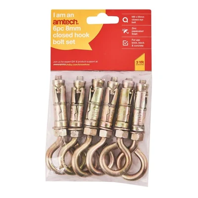 Image of Amtech S5965 6 Piece 8mm Closed Hook Bolts