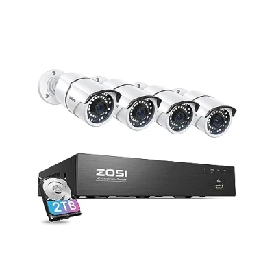Image of ZOSI 8CH 4K PoE CCTV Camera System, 4pcs 5MP IP Cameras with 8 Ports 16CH 8MP NVR 2TB HDD, Motion Detection, 100ft Night Vision, Remote Access, 24/7 Recording for Home Outdoor Indoor Security